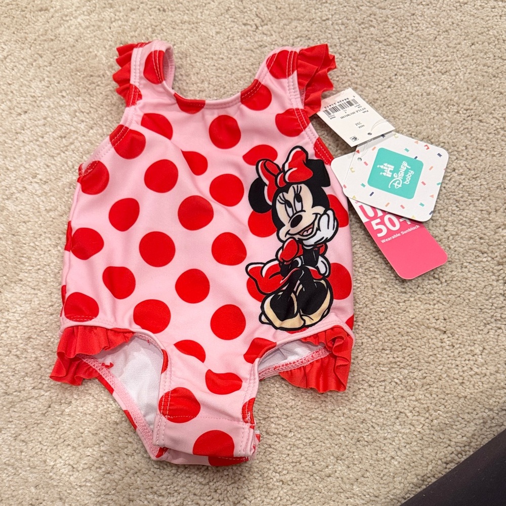 Disney Pink and Red Minnie Mouse Polka Dot Swimsuit